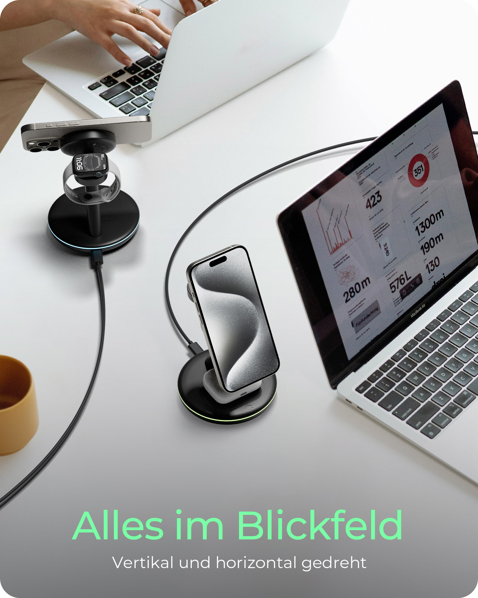 ICY BOX IB-SH102-CH Kabelloses 3-in-1 Ladegerät Schwarz
