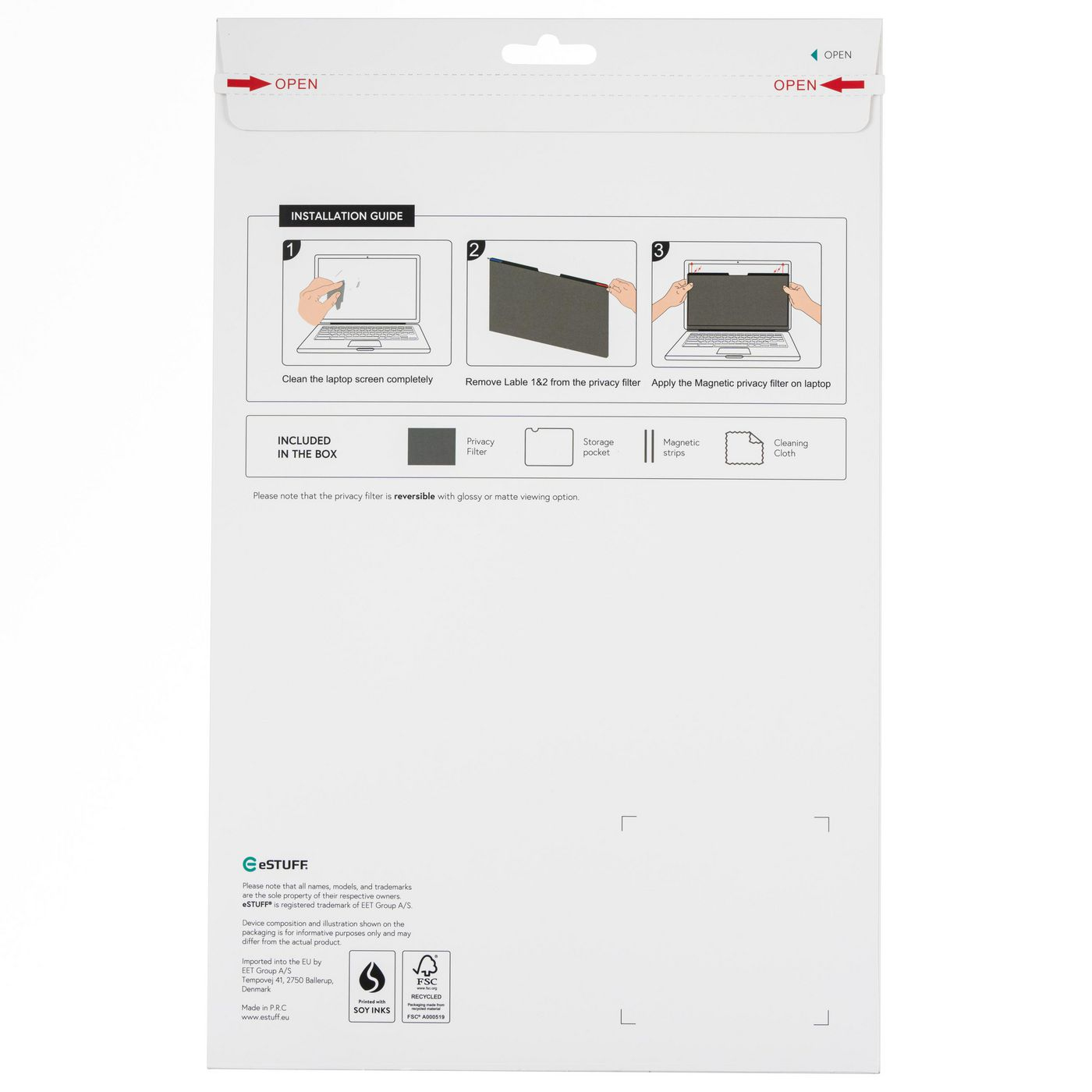 eSTUFF GLBM14309198 Blickschutzfilter 14" Notebook Magnetisch 2-Wege Schwarz