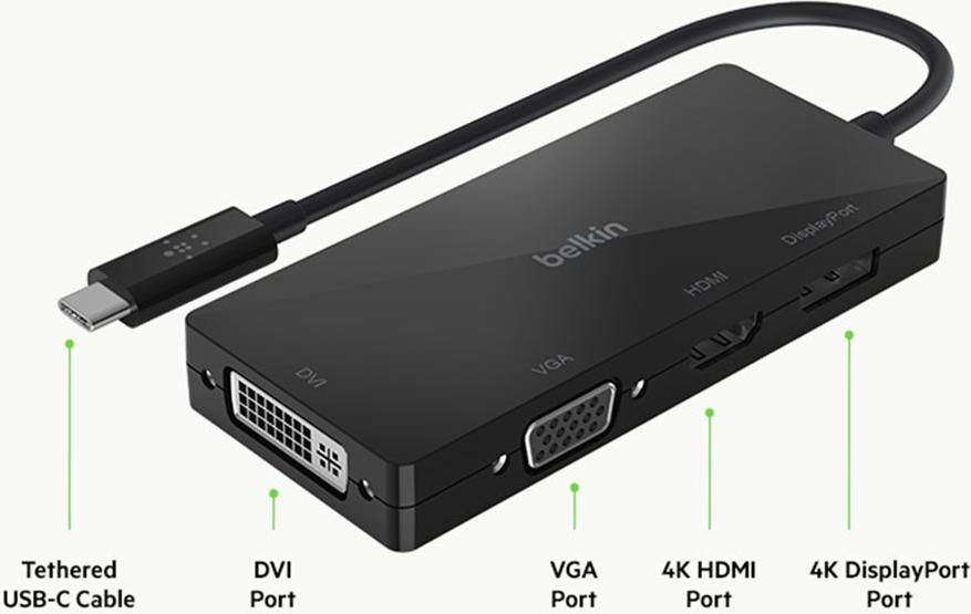 Belkin USB-C Videoadapter HDMI VGA DisplayPort DVI 4K Schwarz