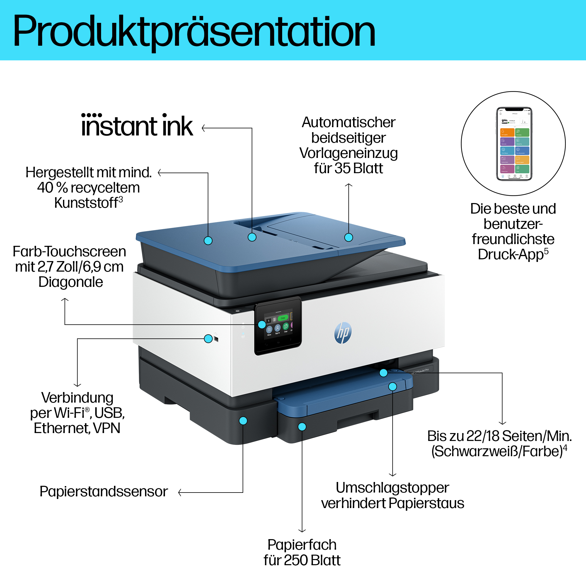 HP OfficeJet Pro 9125e Multifunktionsdrucker 22 ppm Grau