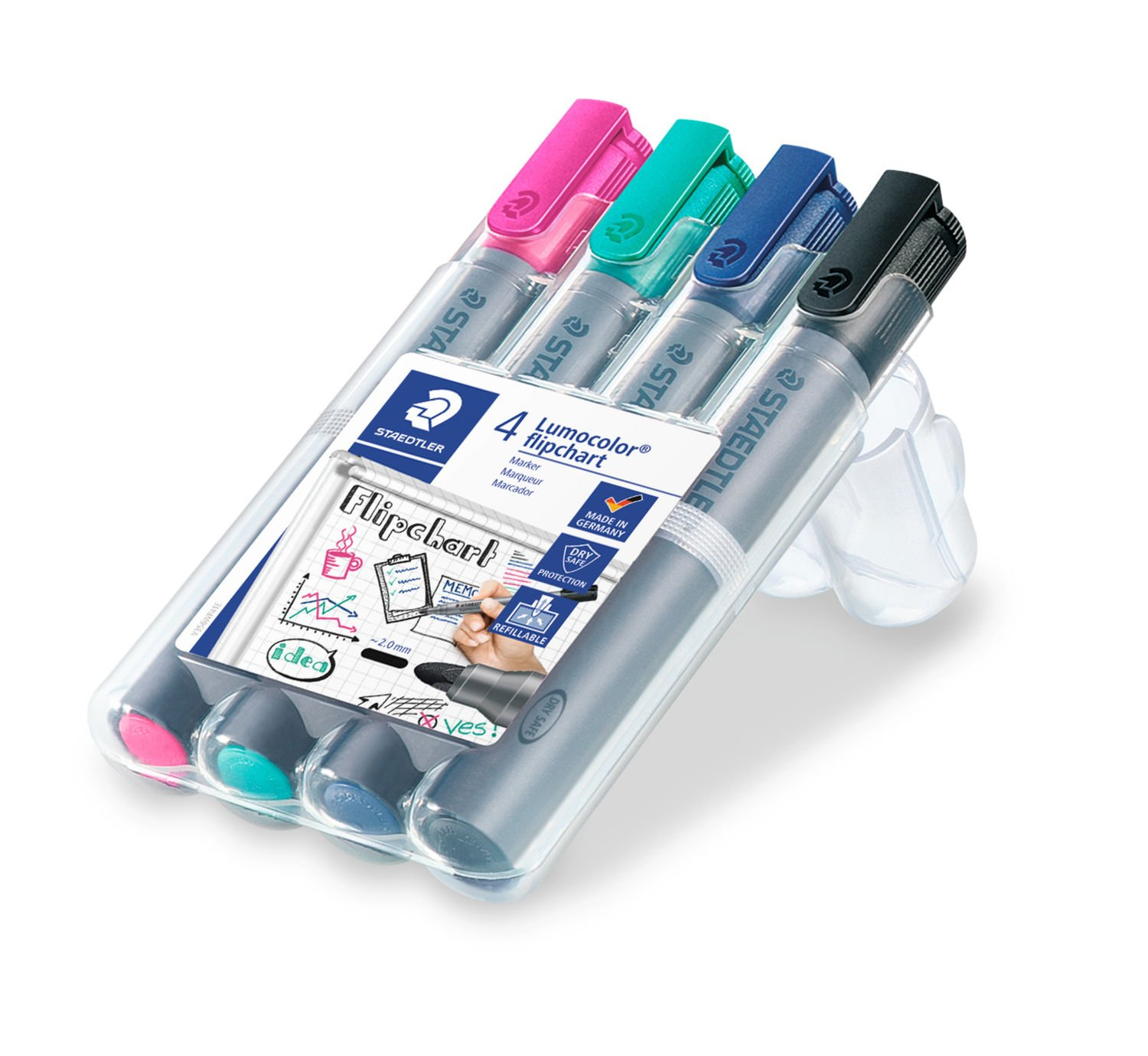 STAEDTLER Lumocolor 356 Flipchartmarker 2 mm Rundspitze 4er Set Schwarz Blau Rosa Türkis