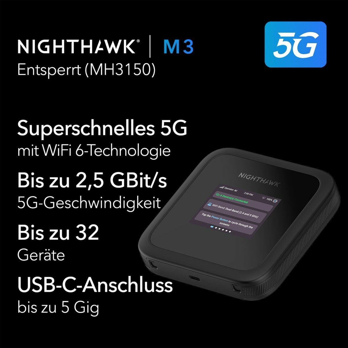 NETGEAR Nighthawk M3 5G Mobiler Hotspot Schwarz