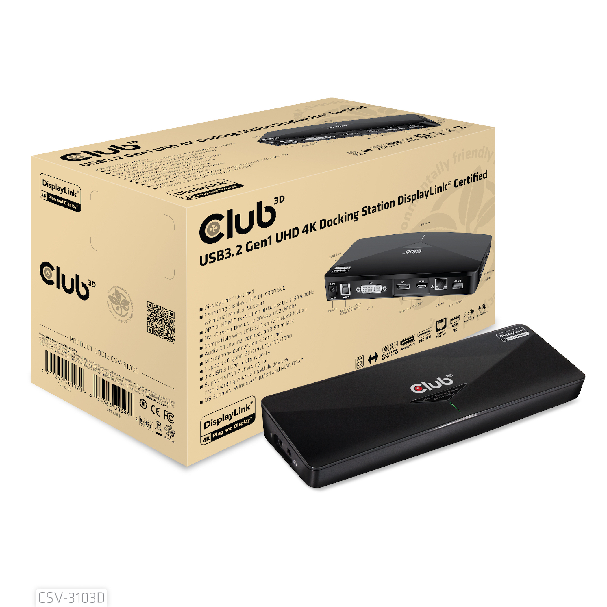 Club 3D SenseVision USB 3.0 4K Docking Station Schwarz