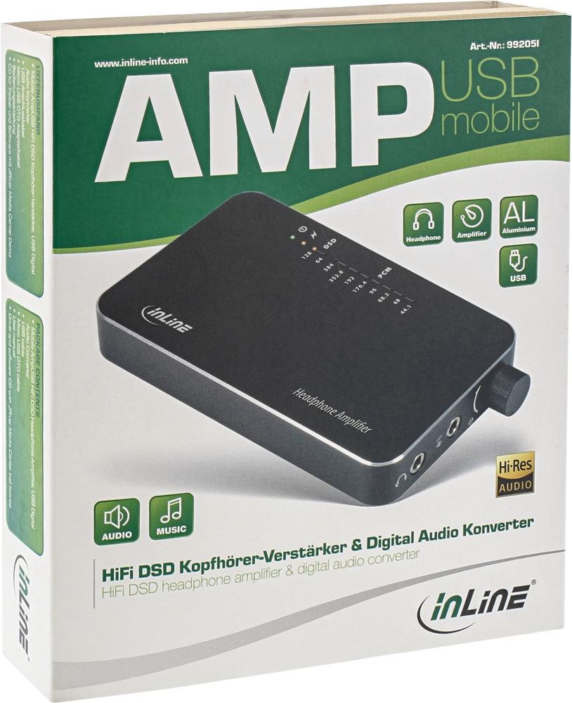 InLine® Mobile AmpUSB, HiRes Audio HiFi DSD Kopfhörer-Verstärker, USB Digital Audio Konverter, 384kHz/32-Bit (99205I)