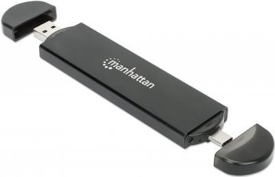 MANHATTAN M.2 NVMe und SATA SSD USB-Festplattengehäuse USB 3.2 Gen 2 Typ C-Stecker und Typ A-Stecker, für 2230/2242/2260/2280 SSDs mit M Key oder B+M Key, Aluminium, schwarz (130639)