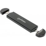 MANHATTAN M.2 NVMe und SATA SSD USB-Festplattengehäuse USB 3.2 Gen 2 Typ C-Stecker und Typ A-Stecker, für 2230/2242/2260/2280 SSDs mit M Key oder B+M Key, Aluminium, schwarz (130639)