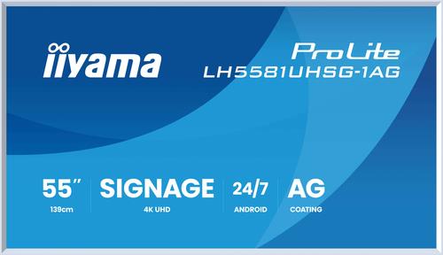 Iiyama LH6581UHSG-1AG - 165,1cm/ 65Zoll Gallery Line removable frame 3840x2160 UHD VA ELED 2xHDMI 1xUSB-C 2xUSB 2.0 Android 14 (LH6581UHSG-1AG)