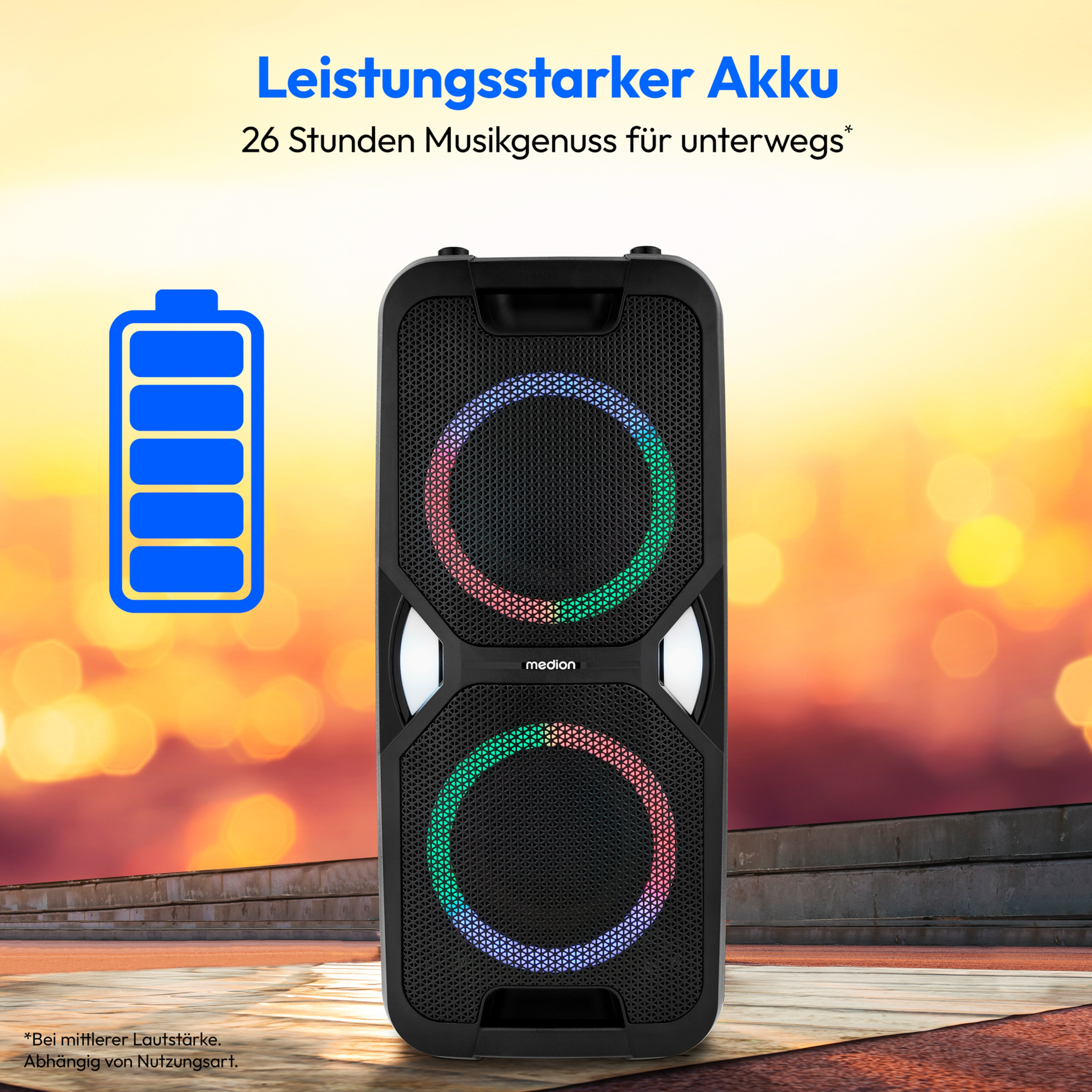 Medion LIFE PE-1 Pure Party Lautsprecher 50 W RMS 500 W Bluetooth 5 26 h Akku Schwarz