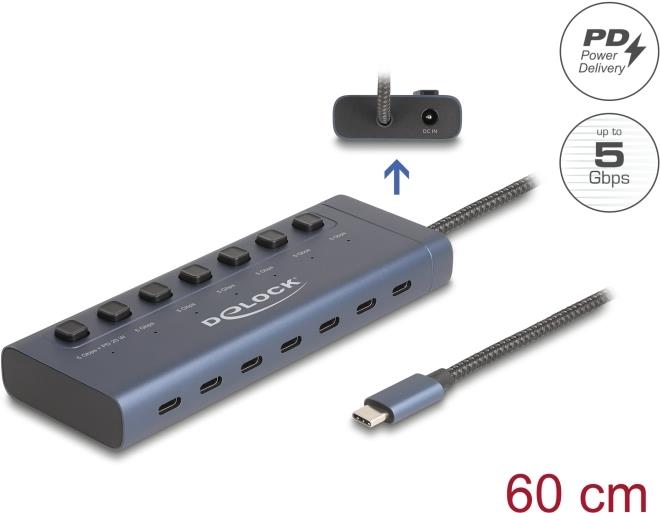 Delock USB 5 Gbps Hub mit 7 Type-C Ports Schalter davon 6 x Datenport+ 1 Daten (63410)