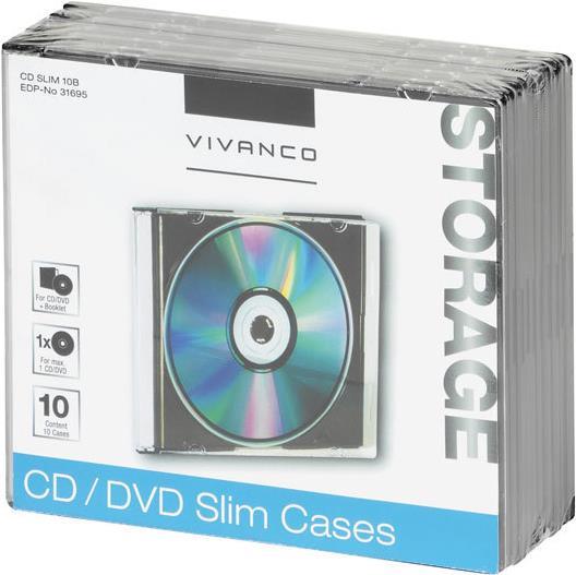 Vivanco 31695 CD-Hülle Schmales Gehäuse 1 Disks Schwarz - Transparent (31695)