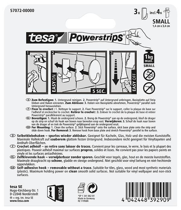 tesa Powerstrips 57072-00000 Handtuchhaken 3 Stück Weiß