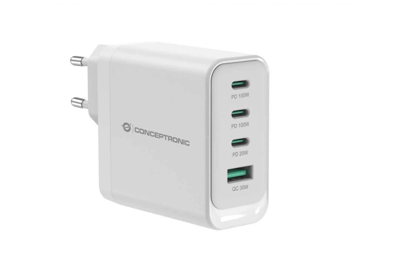 Conceptronic Ladegerät 4Port 100W 3xUSB-C 1xUSB-A weiß (ALTHEA22W100)