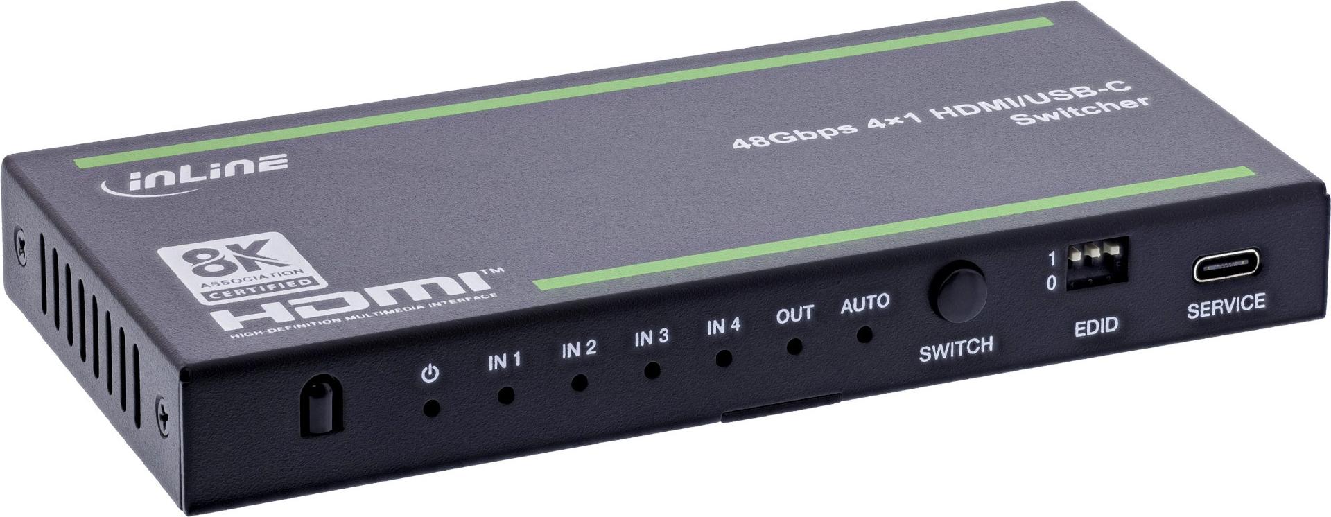 InLine HDMI Switch 4-fach 48Gb/s 8Ka60Hz mit USB-C (57885B)