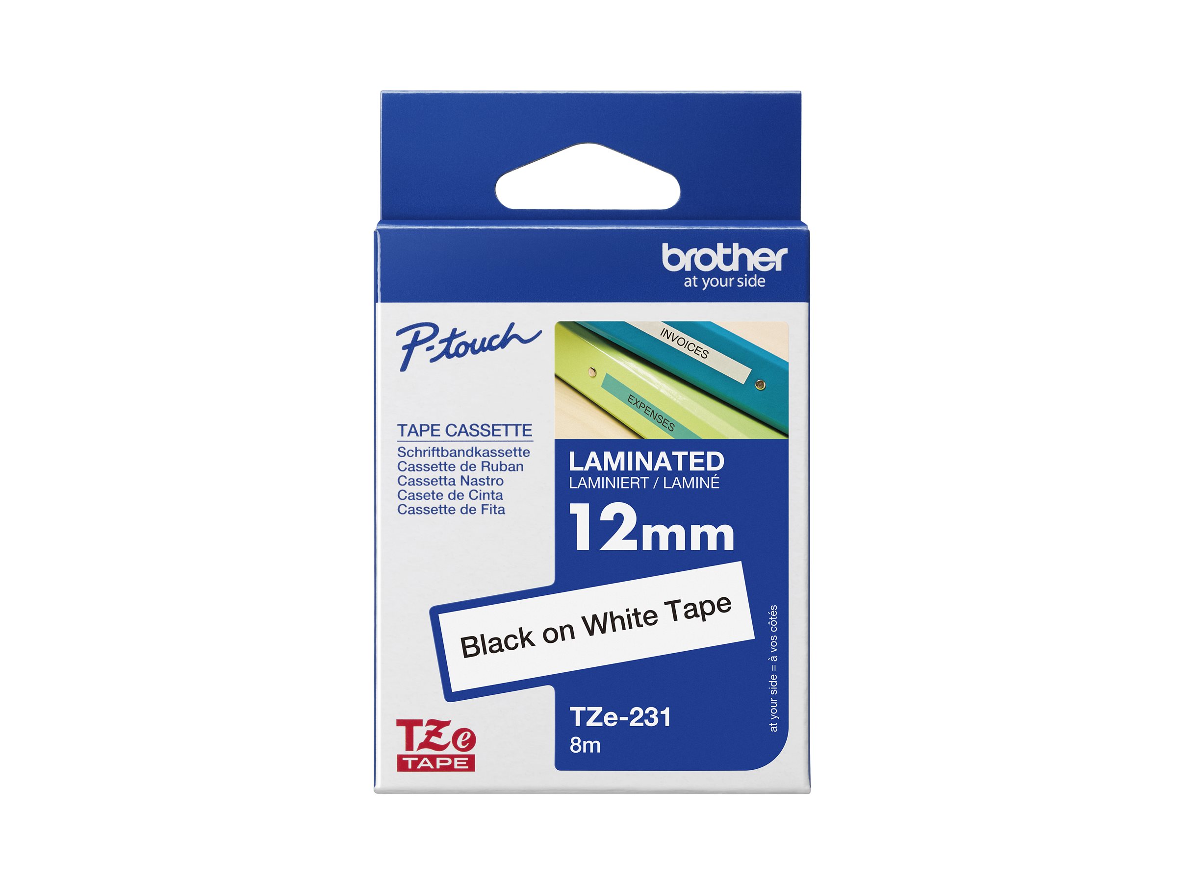 Brother TZe-231 Laminiertes Band 1,2 cm x 8 m Schwarz auf Weiß