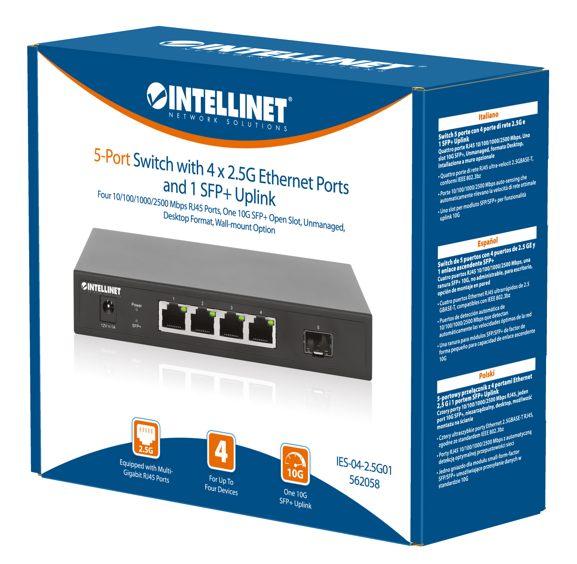 Intellinet 562058 Switch 5-Port 4x 2.5GBase-T 1x 10G SFP+ Schwarz