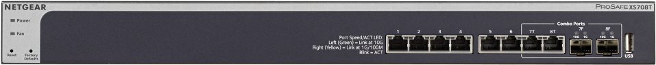 NETGEAR 8-Port 10-Gigabit Ethernet Smart Switch + 2 shared combo copper/SFP+ Fiber ports (XS708T-100NES)