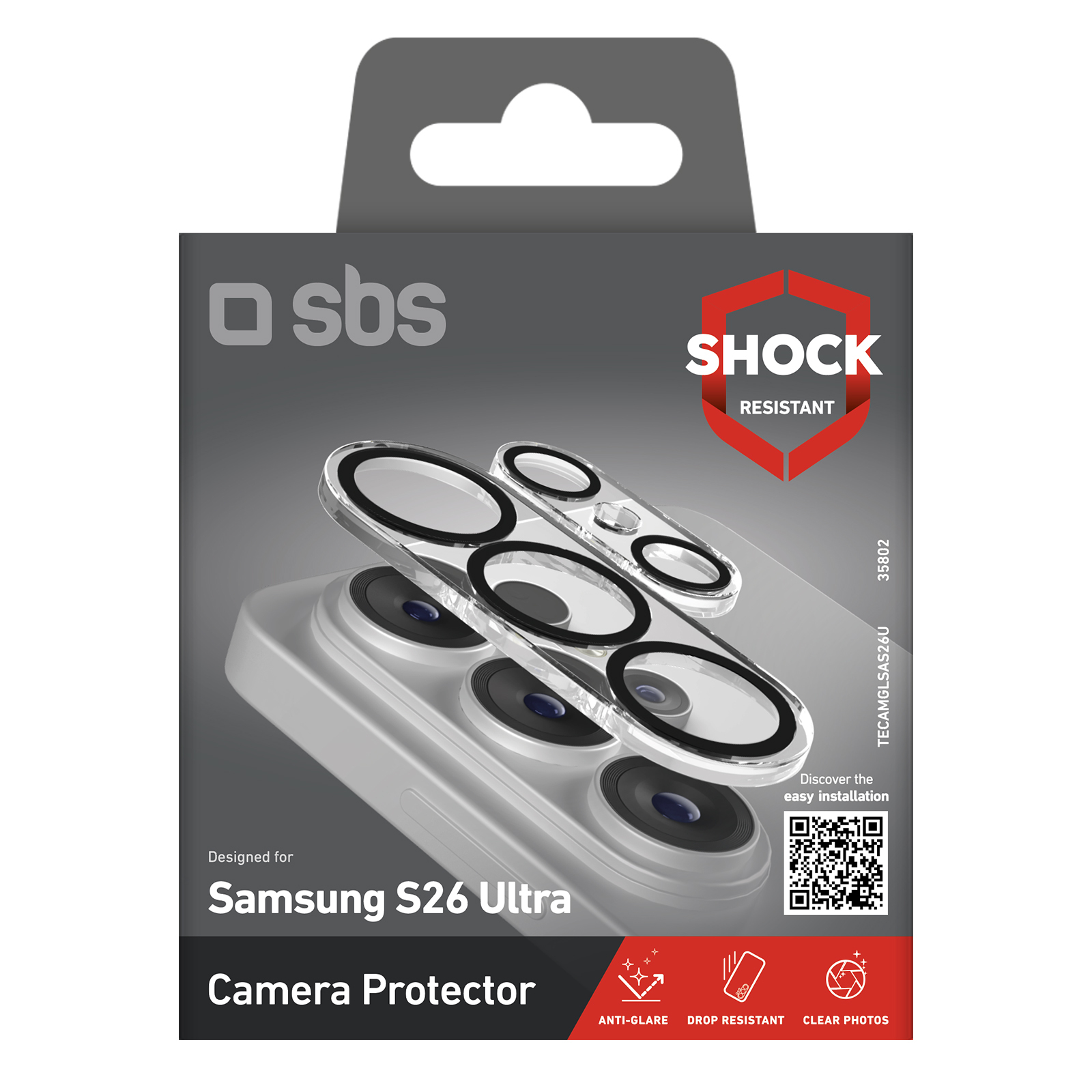 SBS Kameraobjektivschutz TECAMGLSAS26U Galaxy S26 Ultra Schwarz, Transparent