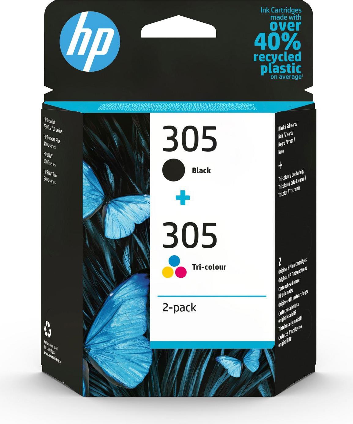 HP 305 2er-Pack Original Tintenpatronen Schwarz, Cyan, Magenta, Gelb
