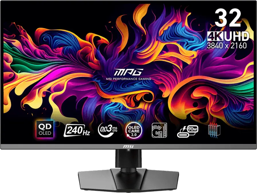 MSI MPG 321URXDE QD-OLED, Gaming-Monitor 80 cm (31.5 Zoll), schwarz, UltraHD/4K, QD-OLED, Adaptive-Sync, USB-C, 240Hz Panel (9S6-3DD29A-056)