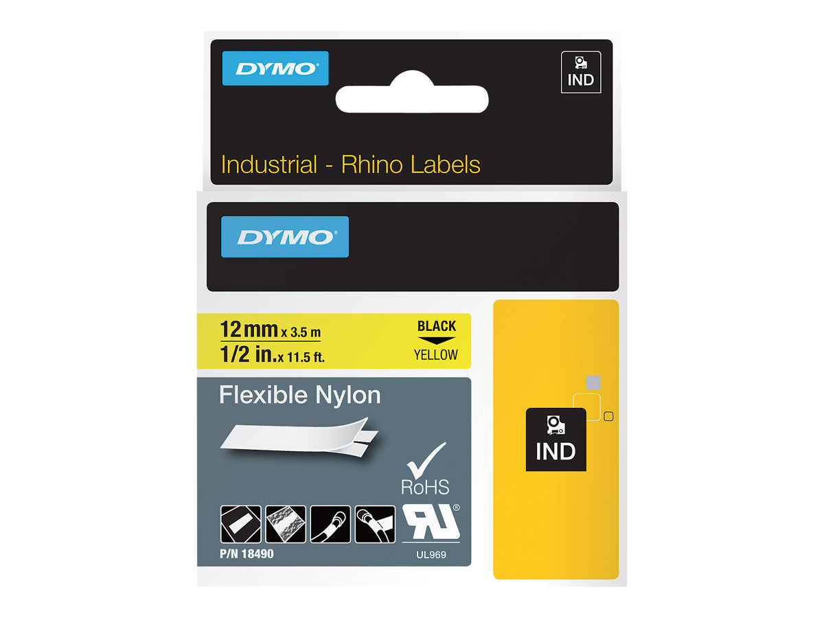 DYMO Rhino Beschriftungsband Flexibles Nylon 12 mm x 3,5 m Schwarz auf Gelb