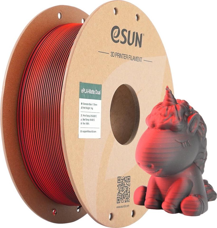 PLA MATTE DUAL 1,75mm RED BLACK 1kg ESUN 3D FILAMENT (PLA-MTD175B-BR1P1)