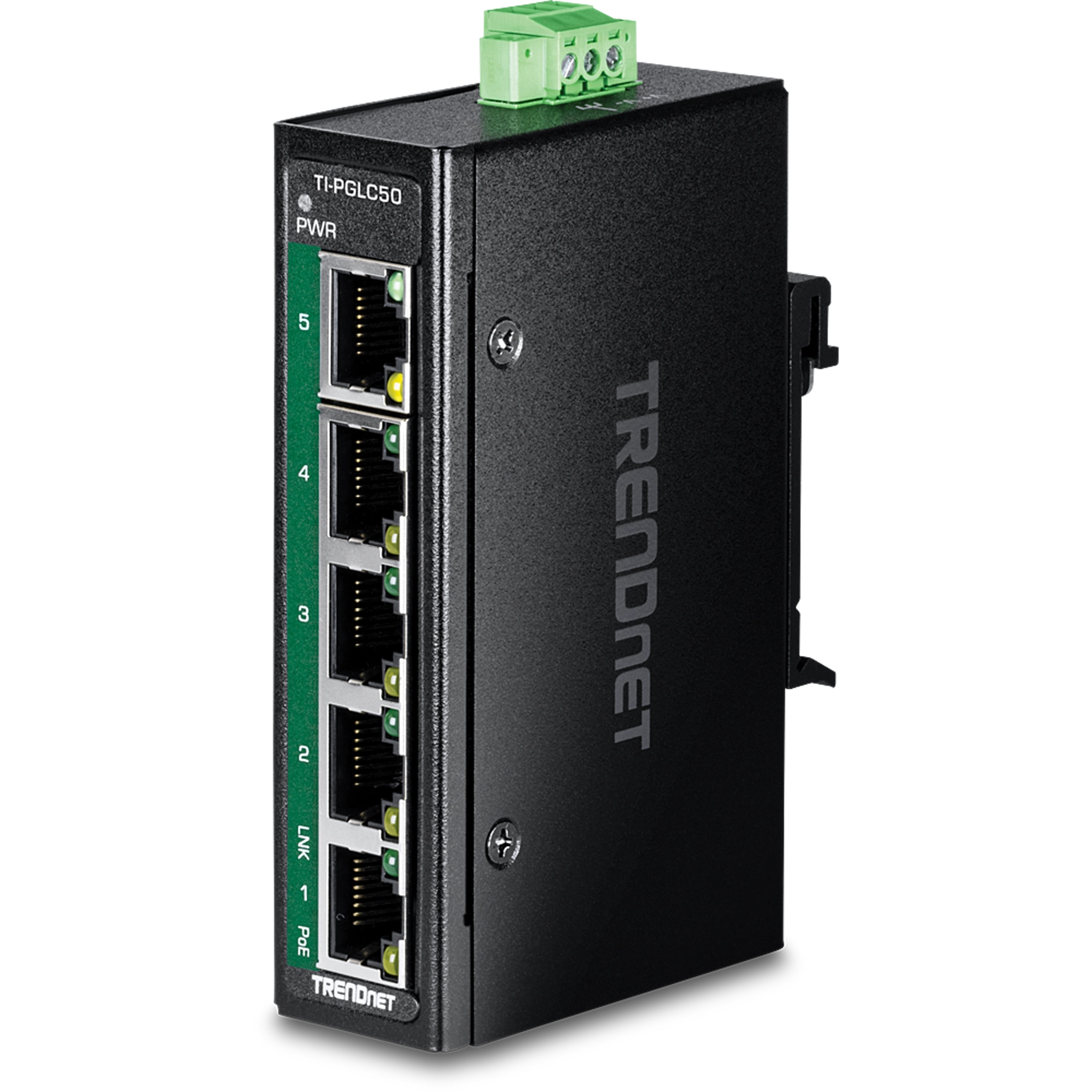 TRENDnet TI-PGLC50 5-Port Industrial Gigabit PoE+ Switch Schwarz