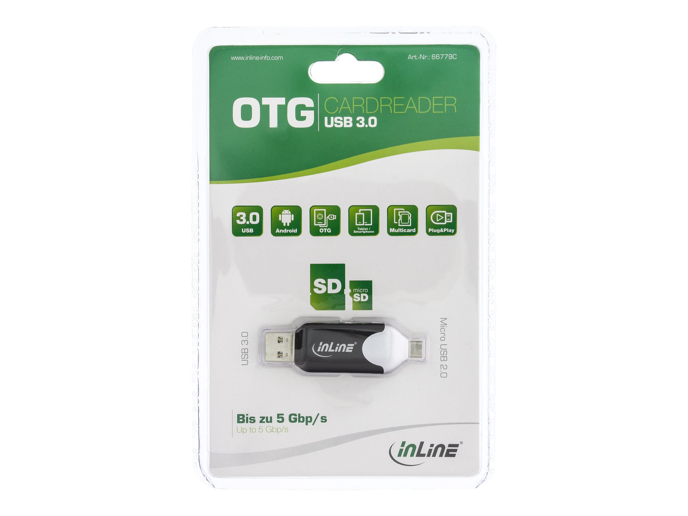 InLine USB 3.0 OTG Dual Cardreader USB-A und Micro-USB für SDXC und microSDXC Schwarz