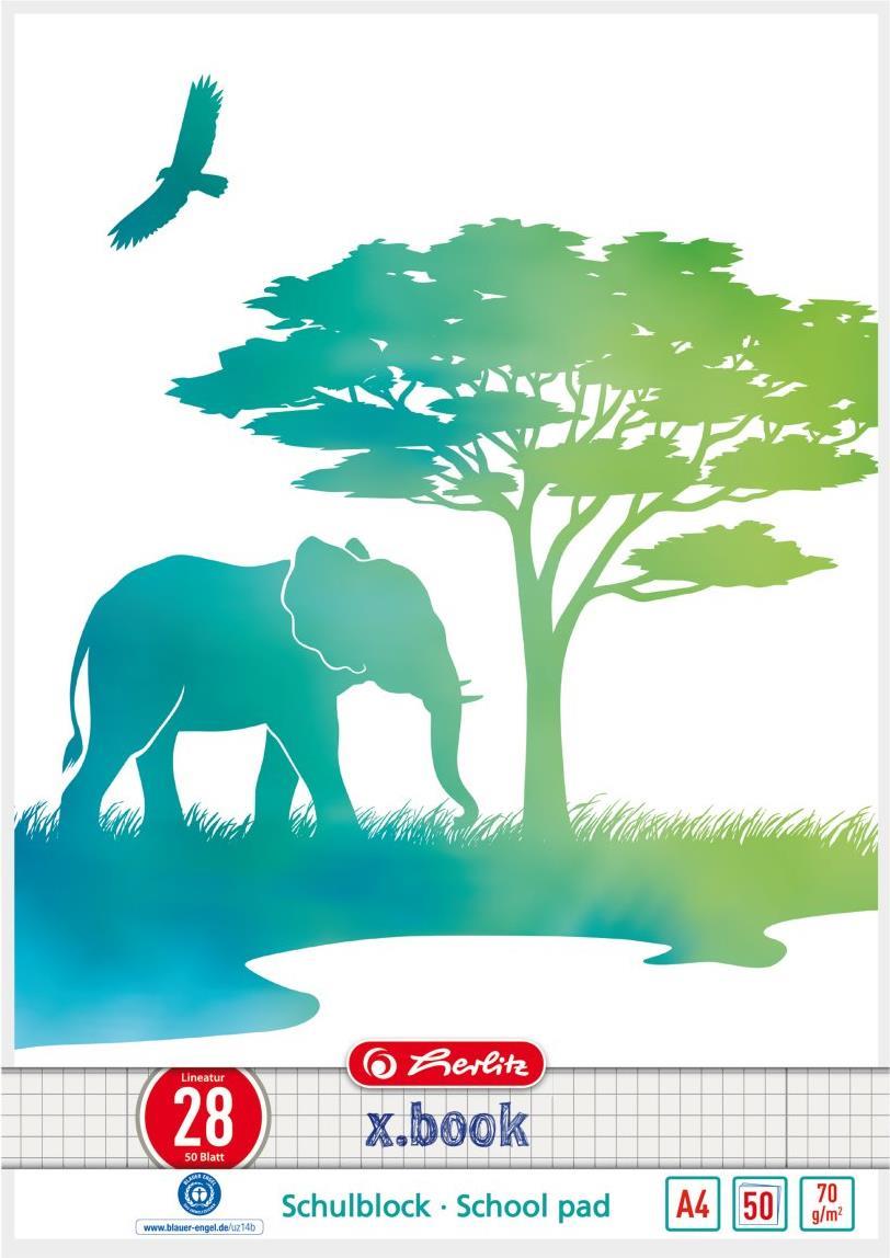 HERLITZ Schulblock A4 GREENline Elefant 28 | GREENline/ Elefant/ Bl. 50/ Lineatur 28