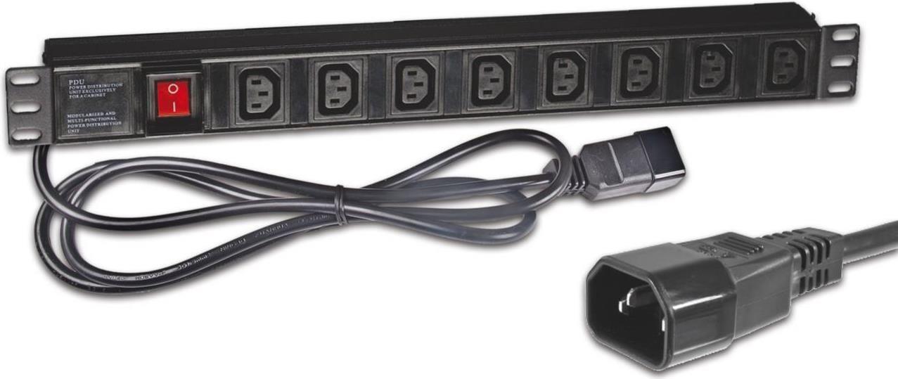 Wirewin 19\" 1HE Steckdosenleiste, 8x IEC60320/C13 Buchse, IEC60320/C14 Stecker (NVL8 USV VERSION)