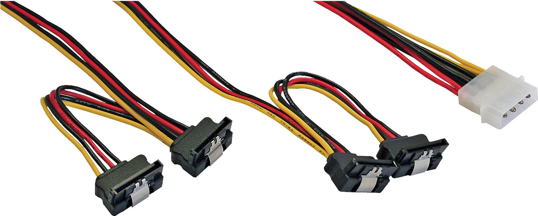 InLine Y-Stromkabel intern, 5,25" auf 4x SATA 15-Pin gewinkelt mit Lasche, 40+55 cm, Schwarz