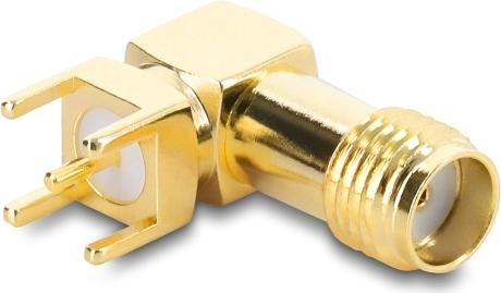 Delock SMA-Buchse 90° auf Leiterplatte Gewindelänge 5 mm Gold 67410