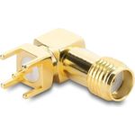 Delock SMA-Buchse 90° auf Leiterplatte Gewindelänge 5 mm Gold 67410
