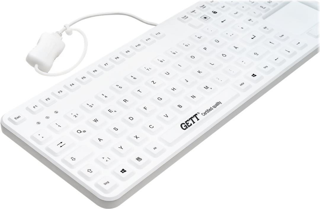 Gett CleanType Prime Touch+ Kabelgebundene Tastatur mit Touchpad IP68 109 Tasten Swiss Layout Weiß