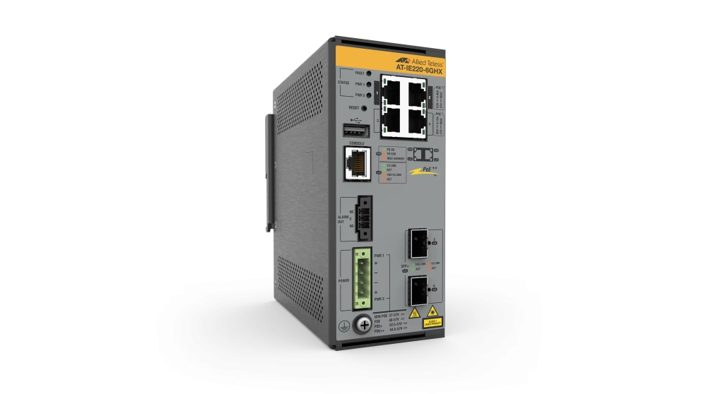 Allied Telesis AT IE220-6GHX Industrial L2+ Managed Switch 4x GbE PoE++ 2x SFP+ Grau