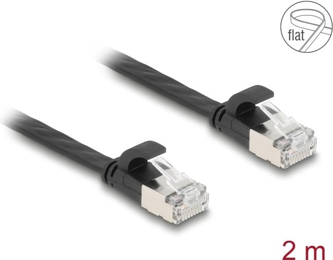 Delock RJ45 Flachband Patchkabel Stecker zu Cat.6A 2 m schwarz (81165)