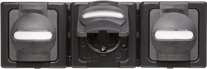 Steckdose 3f anth glz BlueElectric AP horiz Klappd IP44 Komplettgeh (131315006)