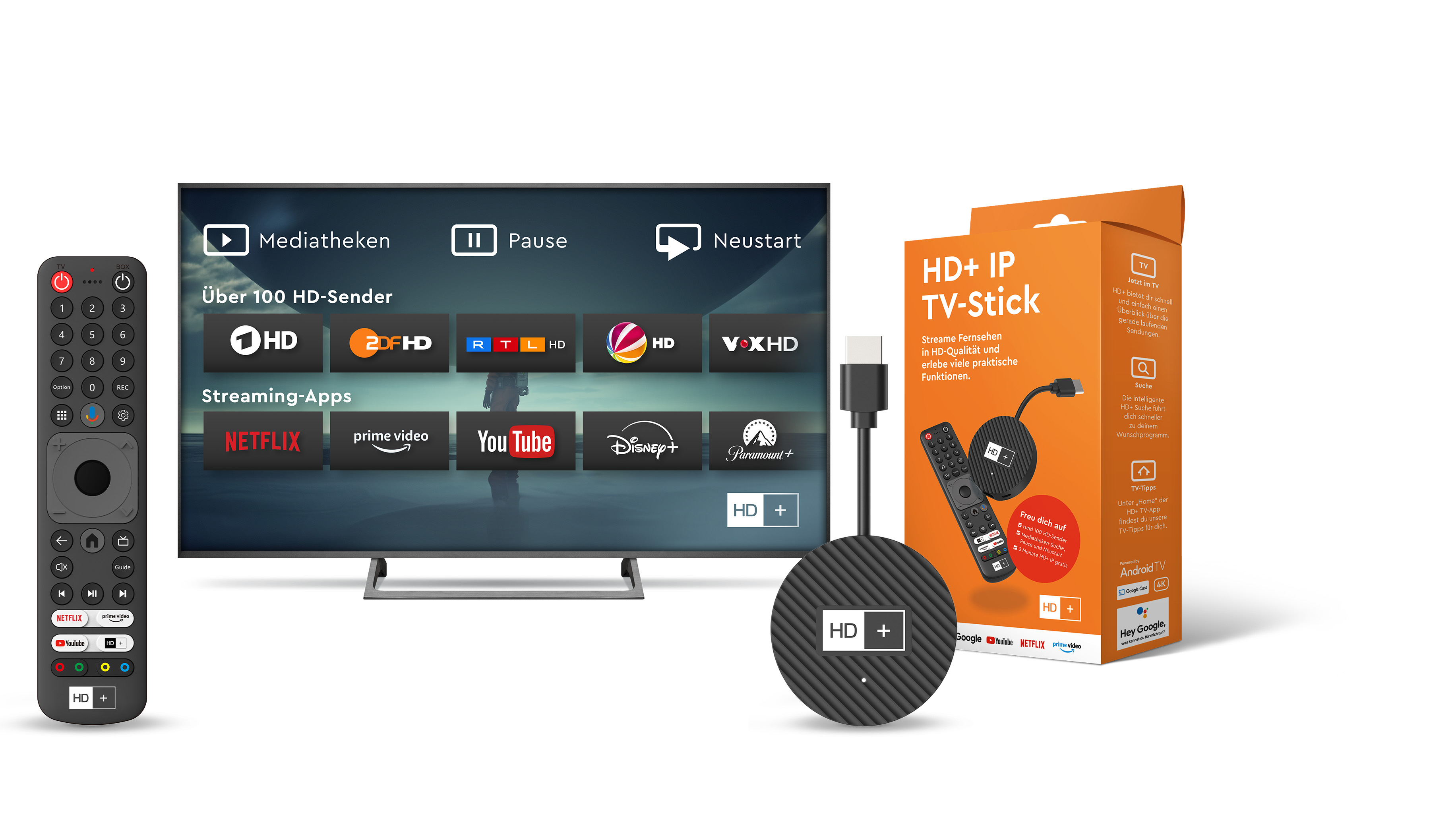 HD Plus HD+ IP TV-Stick 22025 4K Ultra HD Android HDMI Schwarz