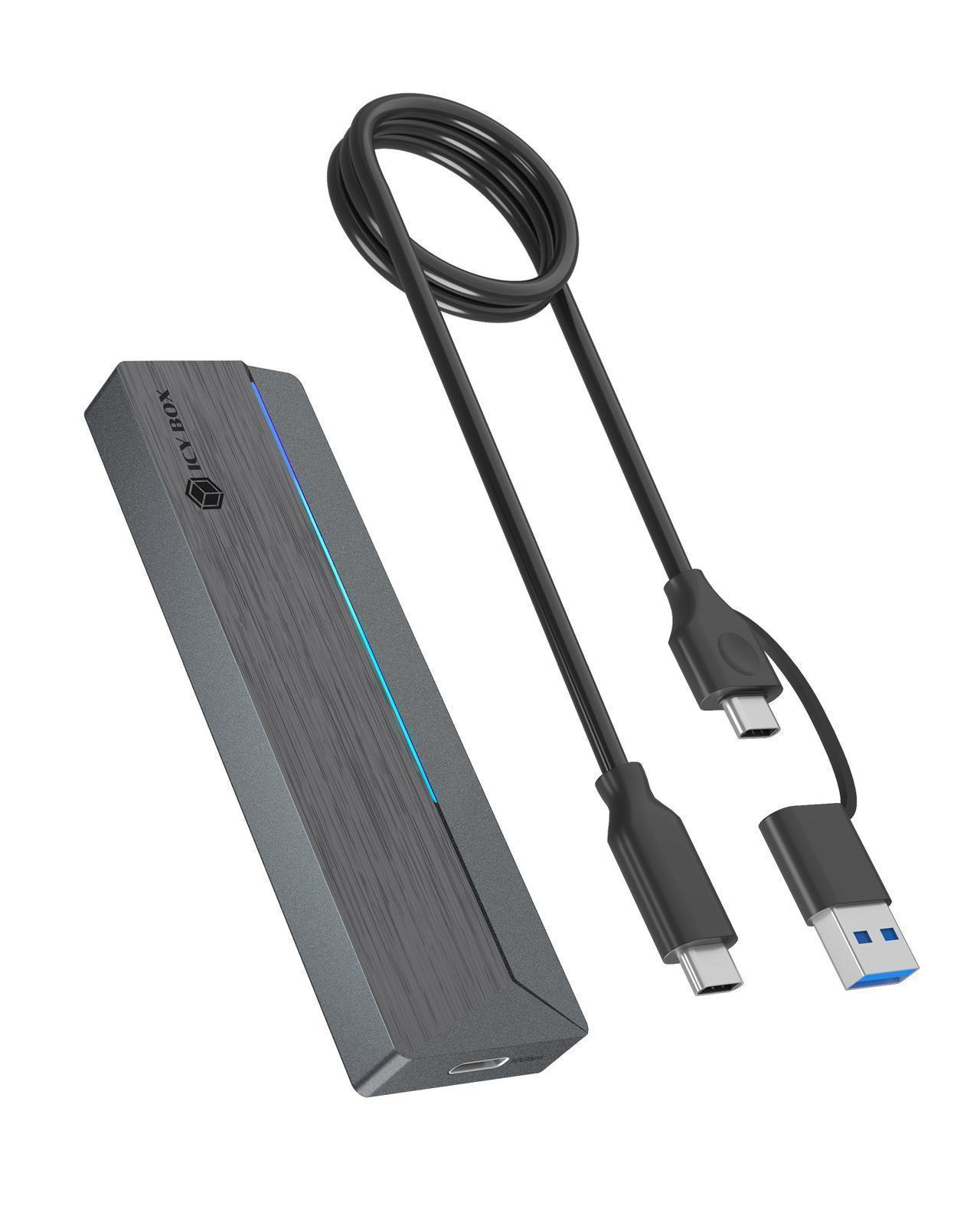ICY BOX IB-1826MCL-CU31 M.2 NVMe SSD-Gehäuse USB 3.2 Gen 2 Typ-C RGB Grau