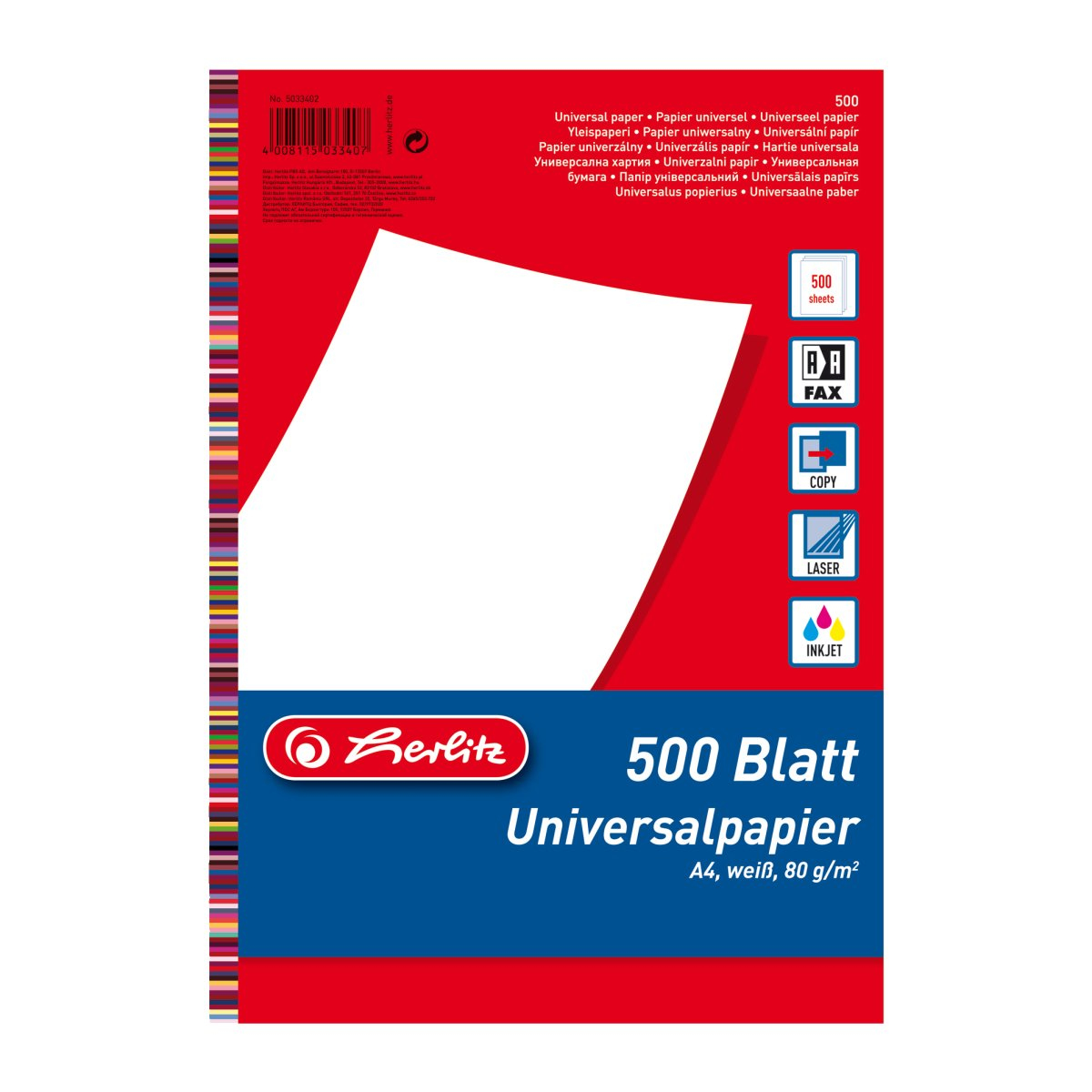 Herlitz Druckerpapier A4 (210x297 mm) 80 g/m² 500 Blätter Weiß