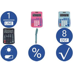 MAUL MJ 550. Formfaktor: Tasche, Typ: Display-Rechner. Stellen: 8 Ziffern, Textzeilen: 1 Zeilen. Speicherregister: 3. Energiequelle: Akku. Produktfarbe: Pink (7263422)