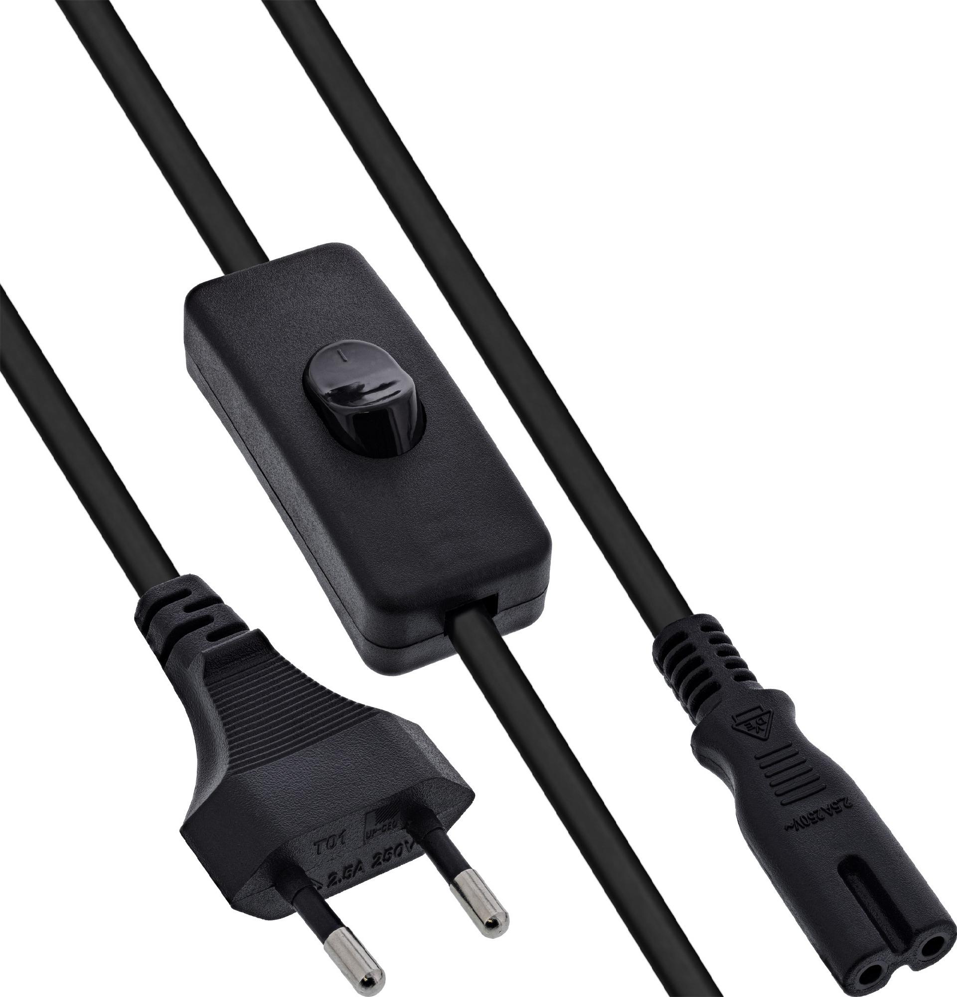 InLine Euro Netzkabel mit Schalter CEE7/16 zu IEC-C7 schwarz (16150)