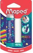 Maped Radierer PIXEL PARTY + Ersatzradierer, Blister im Lippenstiftformat, Radierer über Drehsystem heraus - 1 Stück (152015)