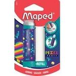Maped Radierer PIXEL PARTY + Ersatzradierer, Blister im Lippenstiftformat, Radierer über Drehsystem heraus - 1 Stück (152015)