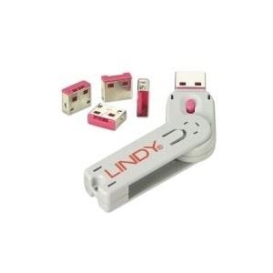 Lindy USB Typ A Port Schloss, pink Vier Port Schlösser für USB mit Schlüssel sind die ideale Lösung, um schnell USB Ports gegen unberechtigten Zugriff zu sichern (40450)