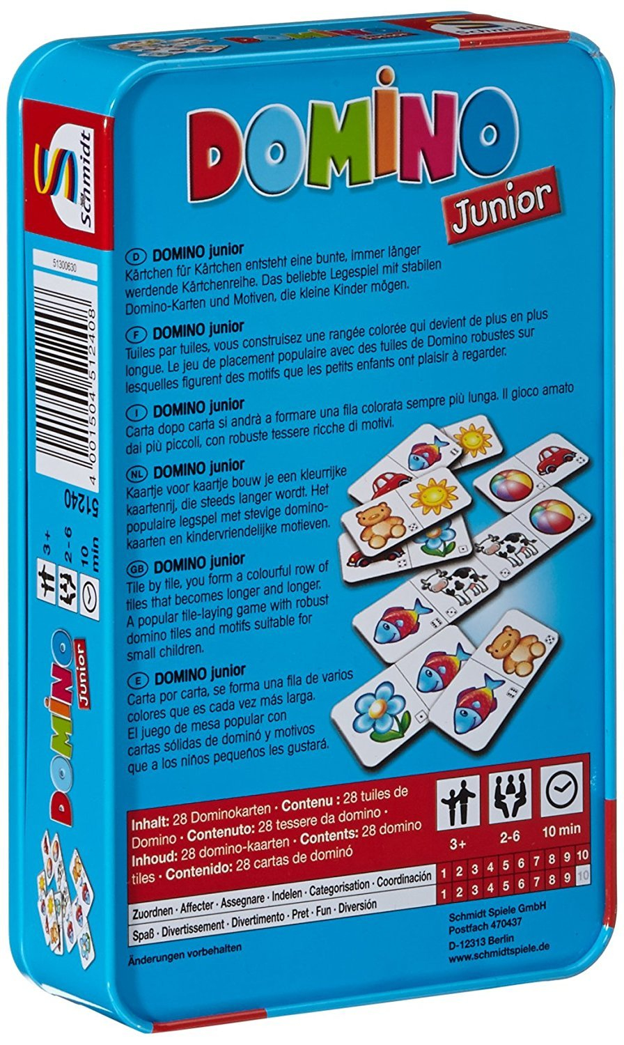 Schmidt Spiele Domino Junior Legespiel ab 3 Jahren 2-6 Spieler Blau