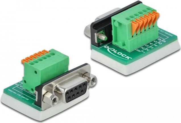 DeLOCK - Serieller Adapter - DB-9 (W) bis 6-poliger Anschlussblock - Daumenschrauben, Drucktaster (66556)