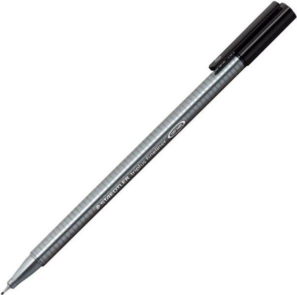 STAEDTLER Fineliner triplus, schwarz, Strichstärke: 0,3 mm dreieckig, metallgefasste Spitze, DRY SAFE, auswaschbar (334-9)