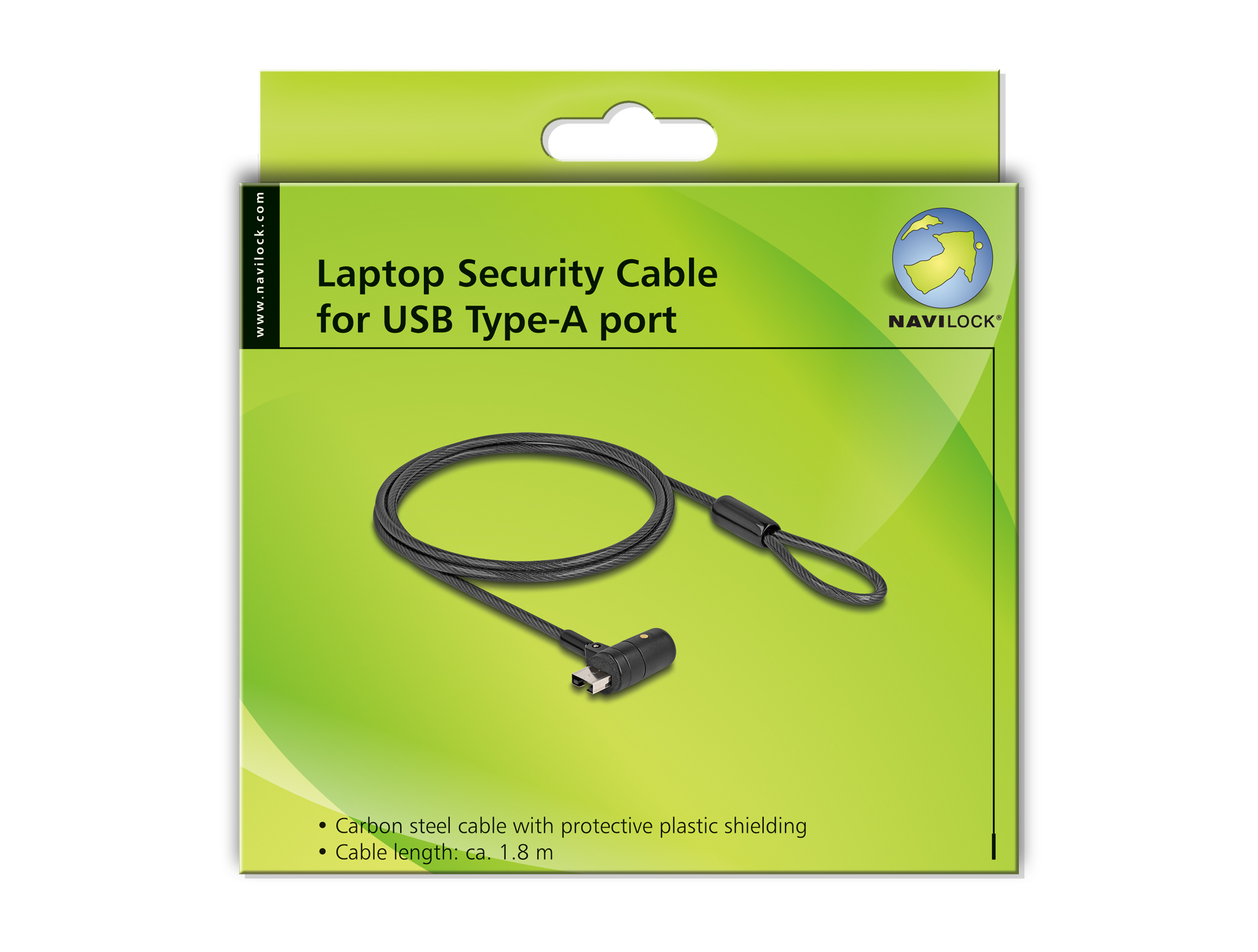 Navilock 20645 Notebook Sicherungskabel USB Typ-A mit Schlüssel 1,8 m Schwarz
