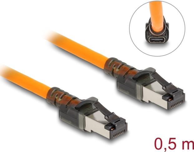 Delock RJ45 Netzwerkkabel mit USB Type-C™ Portfinder Funktion Self Tracing Cat.6A S/FTP 0,5 m orange (80403)