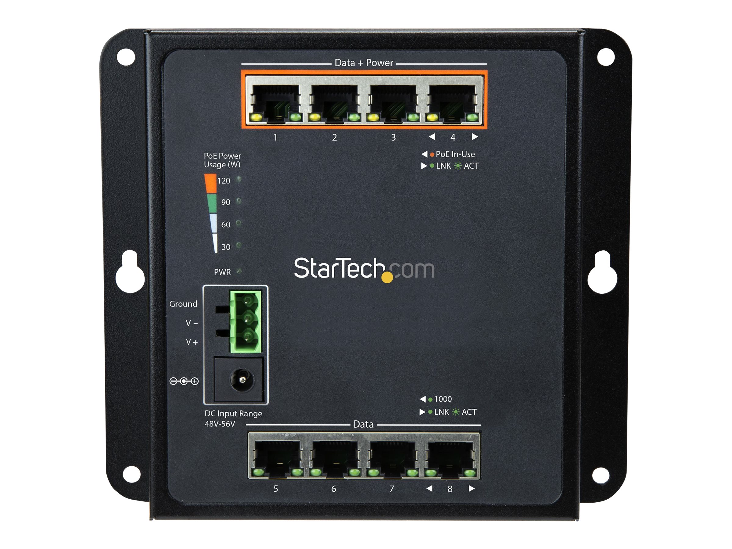 StarTech.com IES81GPOEW 8-Port (4 PoE+) Managed Gigabit Ethernet Switch Schwarz